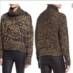 Rag & Bone Sandra Button detailing Turtleneck Chunky Sweater Navy/Gold S